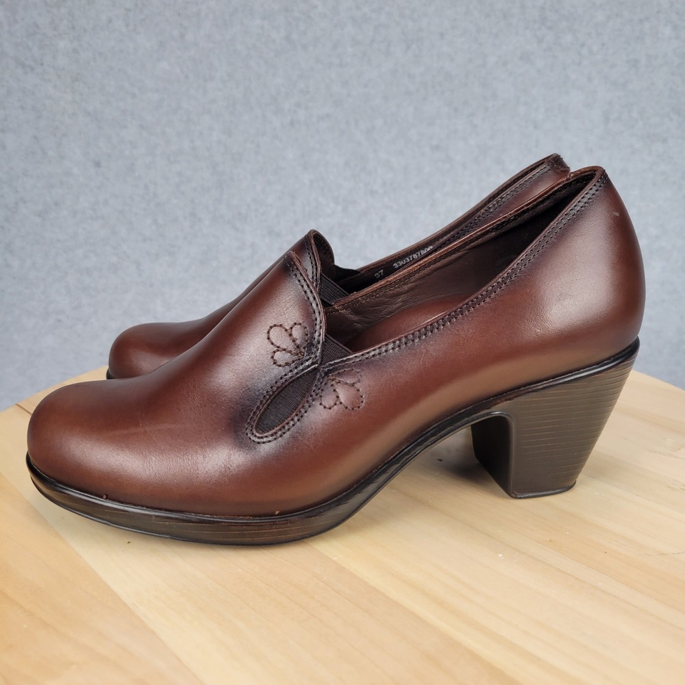 Dansko Beth Pumps Women 37 Brown Leather Block Heel Floral Slip On 3303787800 - Picture 3 of 10